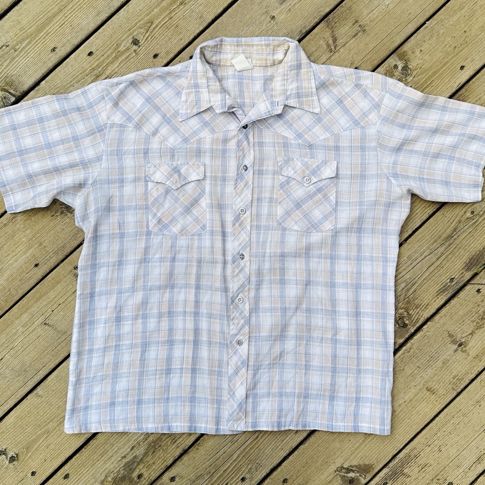 Vintage Montgomery Ward Western Shirt Plaid 70s Cowboy Ranch Button Up XL USA